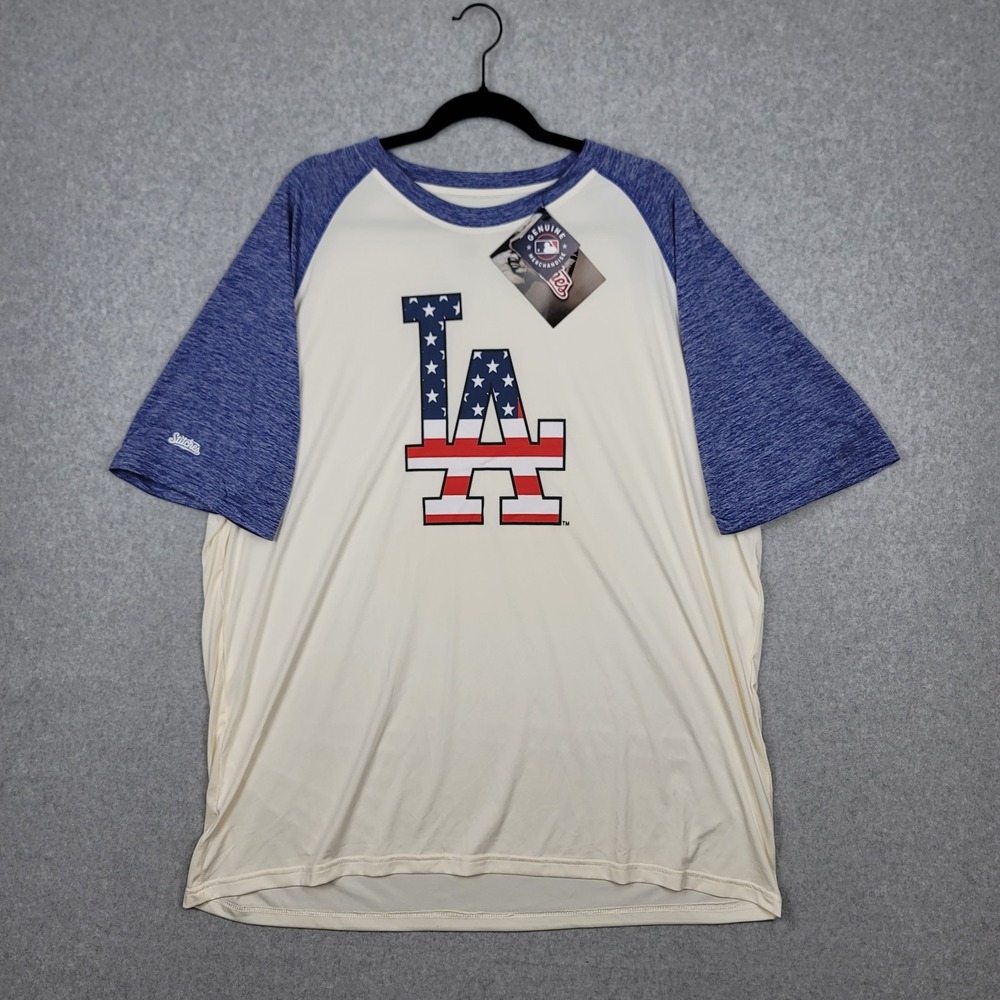 Stitches MLB Los Angeles Dodgers T-Shirt‎ Mens 2XL Multi Stars & Stripes Raglan